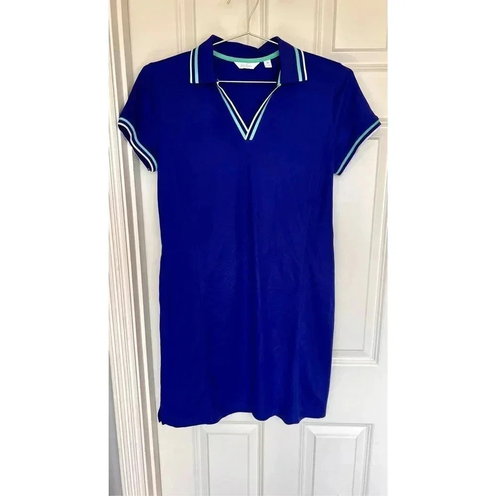 Vintage‎ Lady Hagan Women’s M Blue Green Collared T-Shirt Mini Dress Pockets